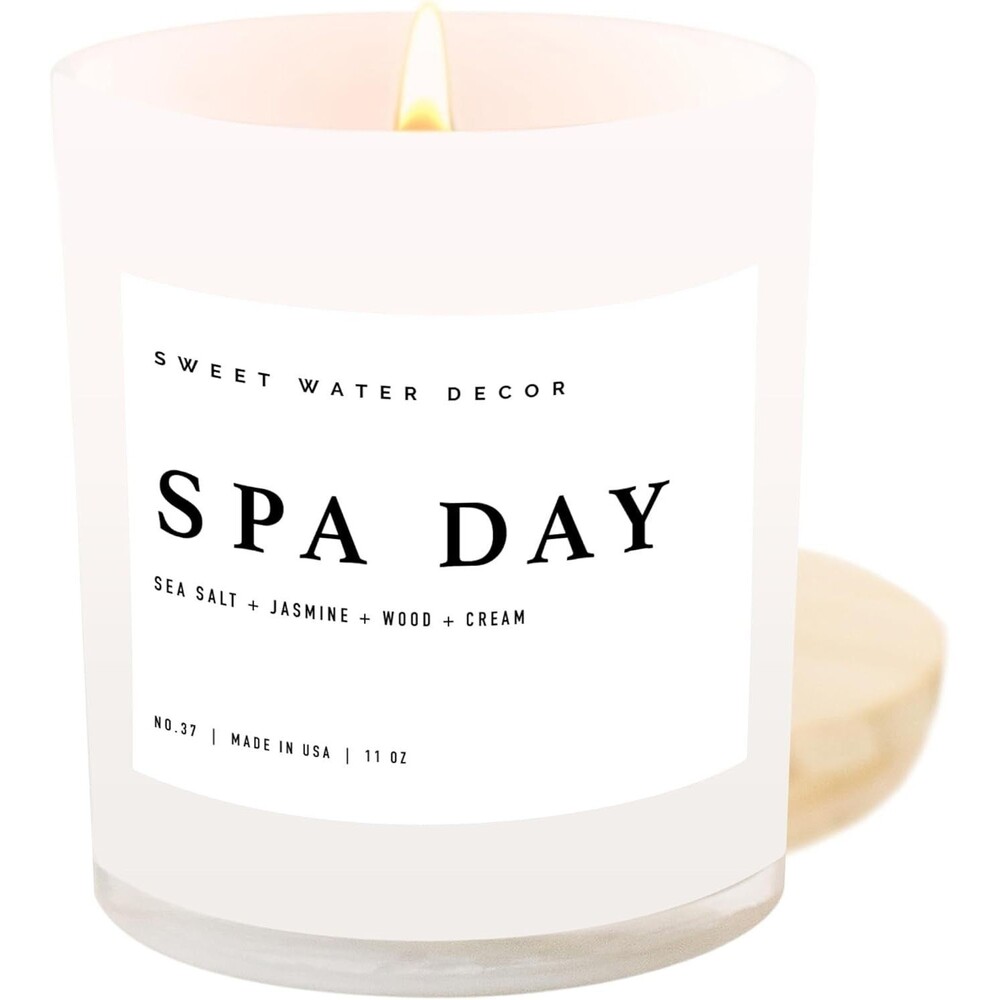 Spa Day Candle –Sweet Water Decor 11oz Soy Jar, Sea Salt Jasmine Wood Cream, USA